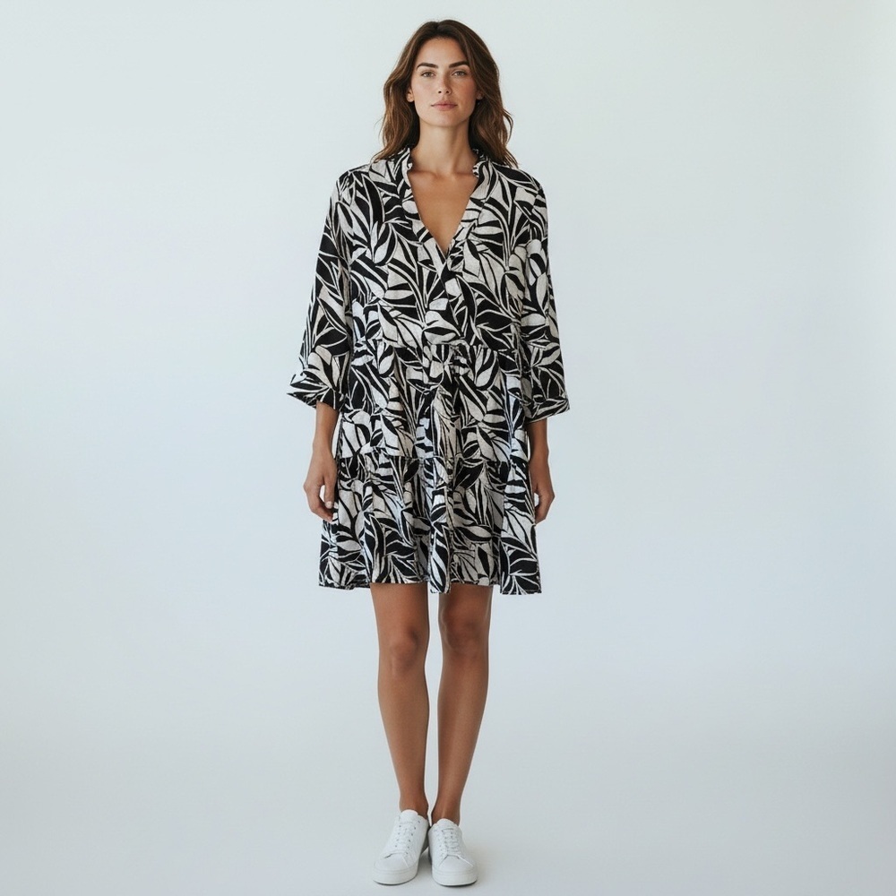 Tahari  Black/White Babydoll Dress W/ Pockets, Sz S, NWT